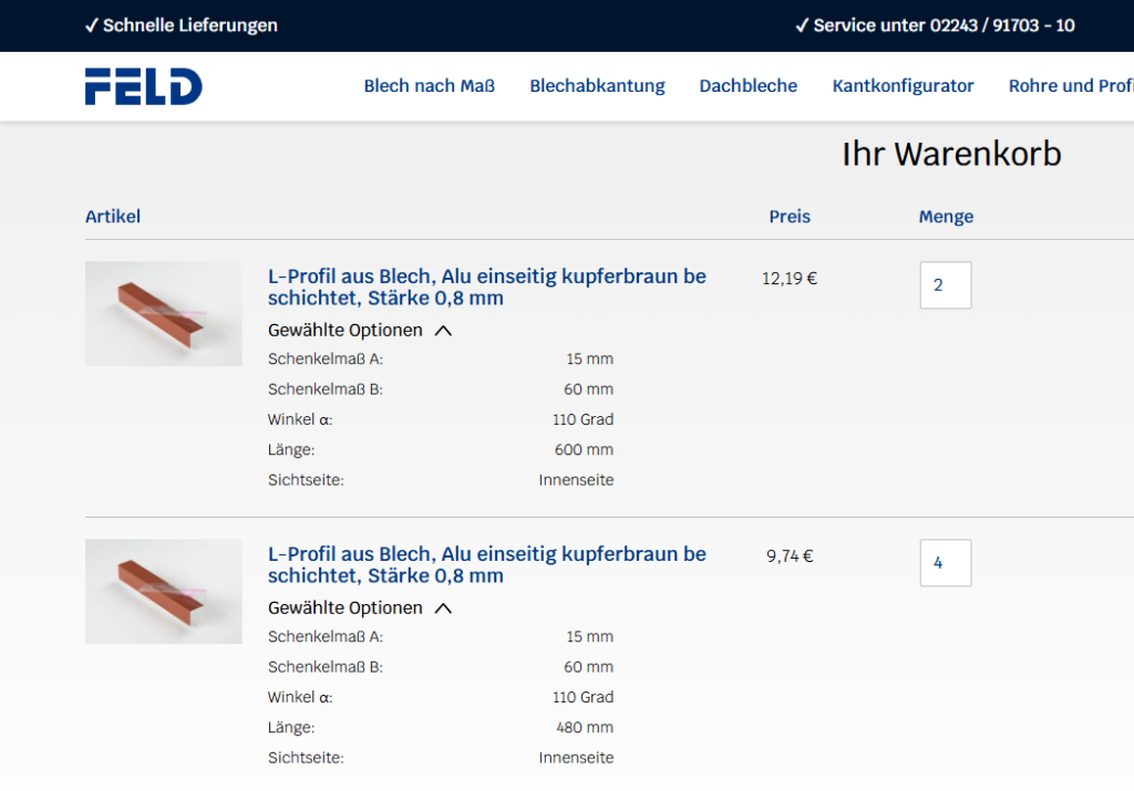 Screenshot Bleche-Online Shop